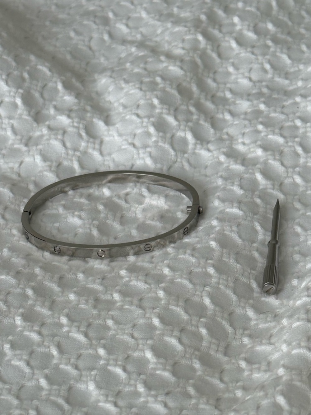 Silver-Tone Screw Motif Bracelet w/ Screwdriver — Size 17